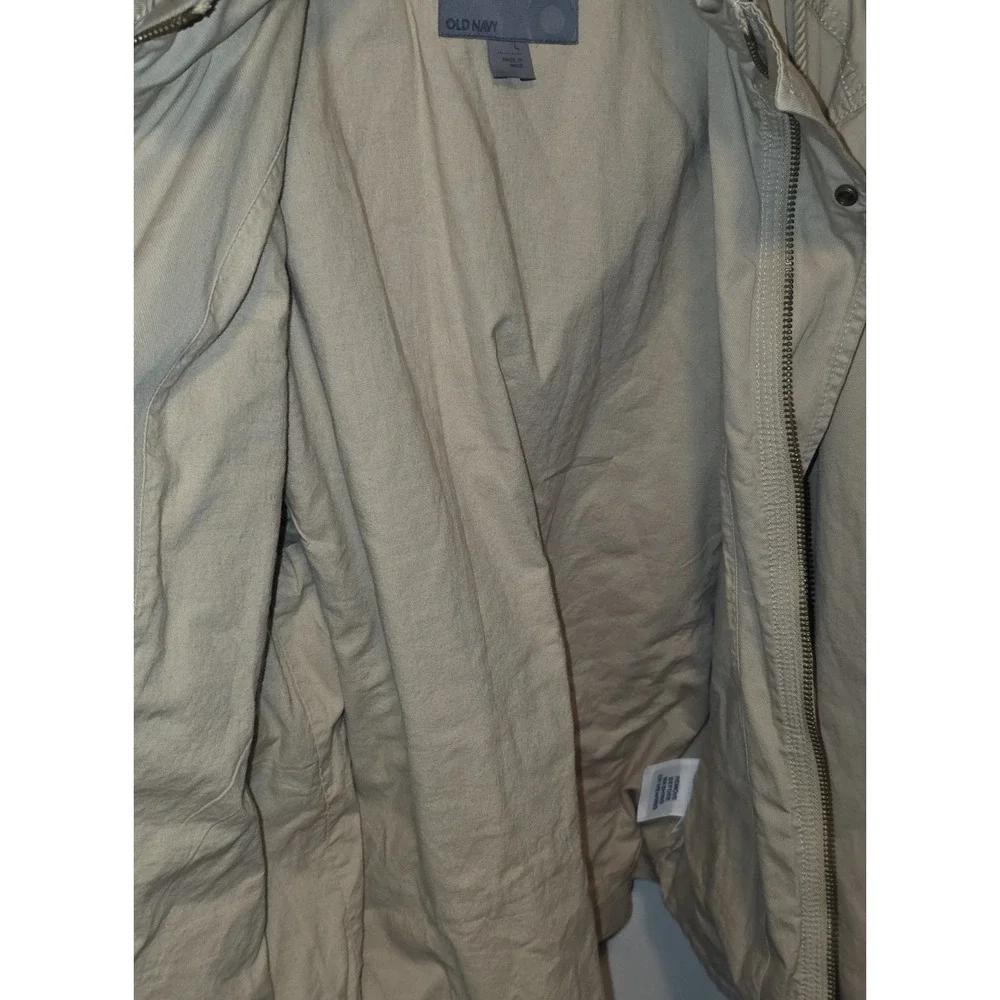 Old Navy Mens Jacket Large Tan Hooded Utility Cargo‎ Pockets Casual Cotton Blend